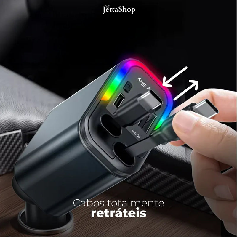 Carregador Turbo 4 em 1 Automotivo com Cabos Retráteis e Projetor Galáctico - Jetta ChargeLux™ [ESTOQUE LIMITADO]