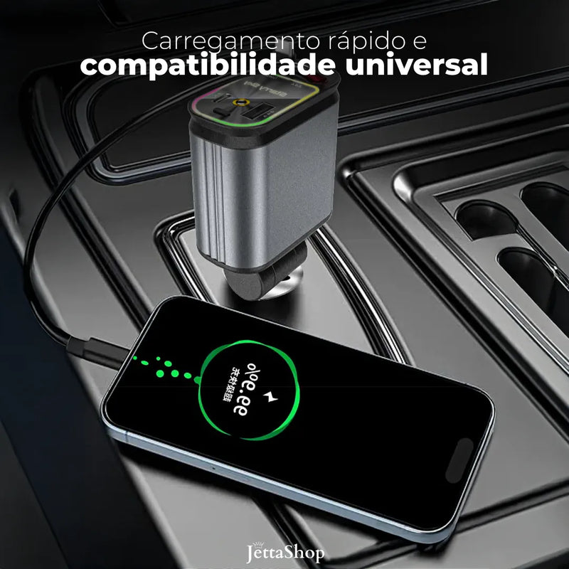 Carregador Turbo 4 em 1 Automotivo com Cabos Retráteis e Projetor Galáctico - Jetta ChargeLux™ [ESTOQUE LIMITADO]